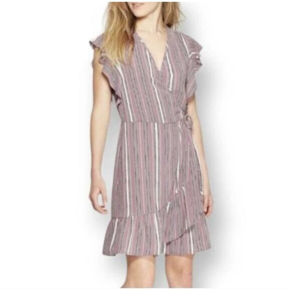 XHILARATION PURPLE & WHITE FAUX WRAP DRESS SZ.M EUC